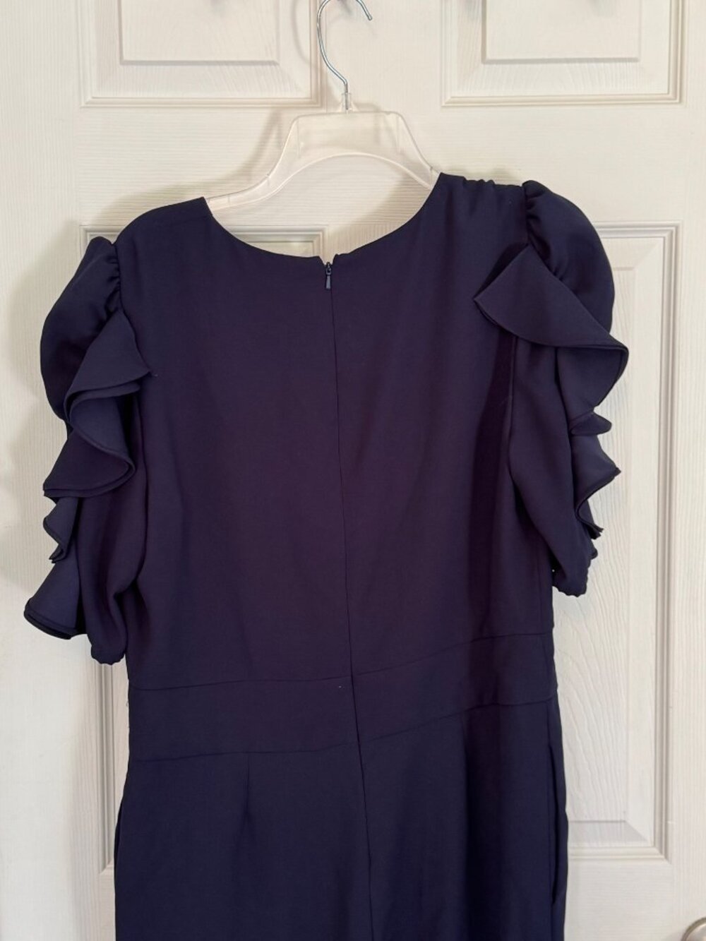 ML MONIQUE LHUILLIER VNeck 3/4 Ruffled Sleeves Jumpsuit Pantsuit Navy Blue 12 - Picture 9 of 10